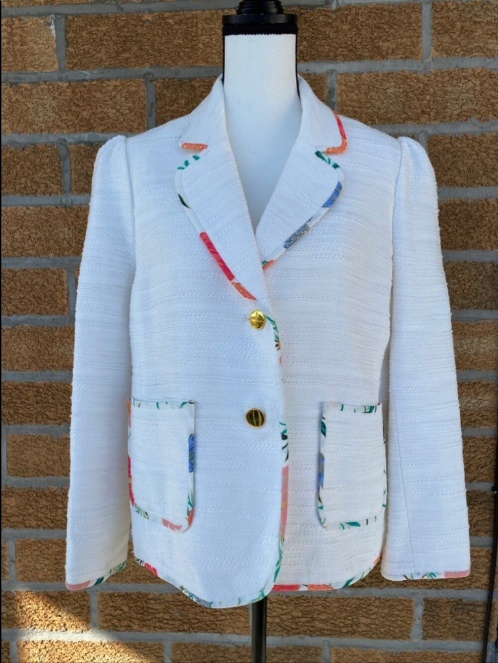$428 Kate Spade White Blossom Trim Tweed Jacket - Picture 5 of 16